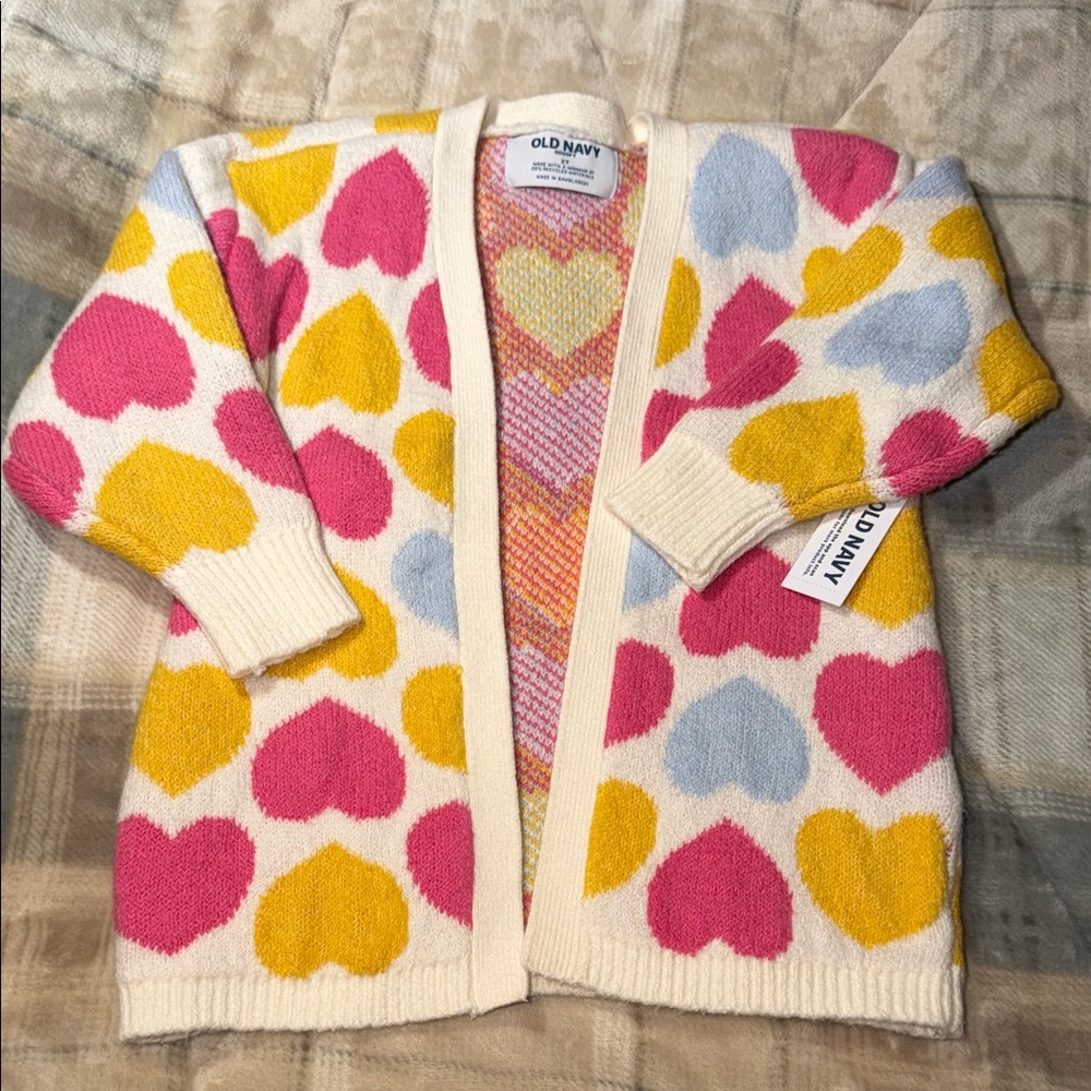 Old Navy Multicolor Heart Pattern Cardigan